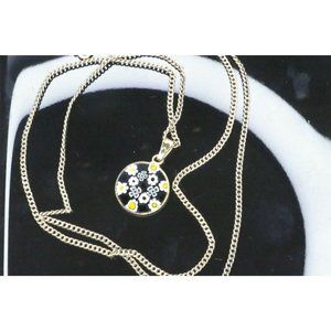 Signed AMV Italian Art Glass Flower Sterling Silver Pendant Necklace